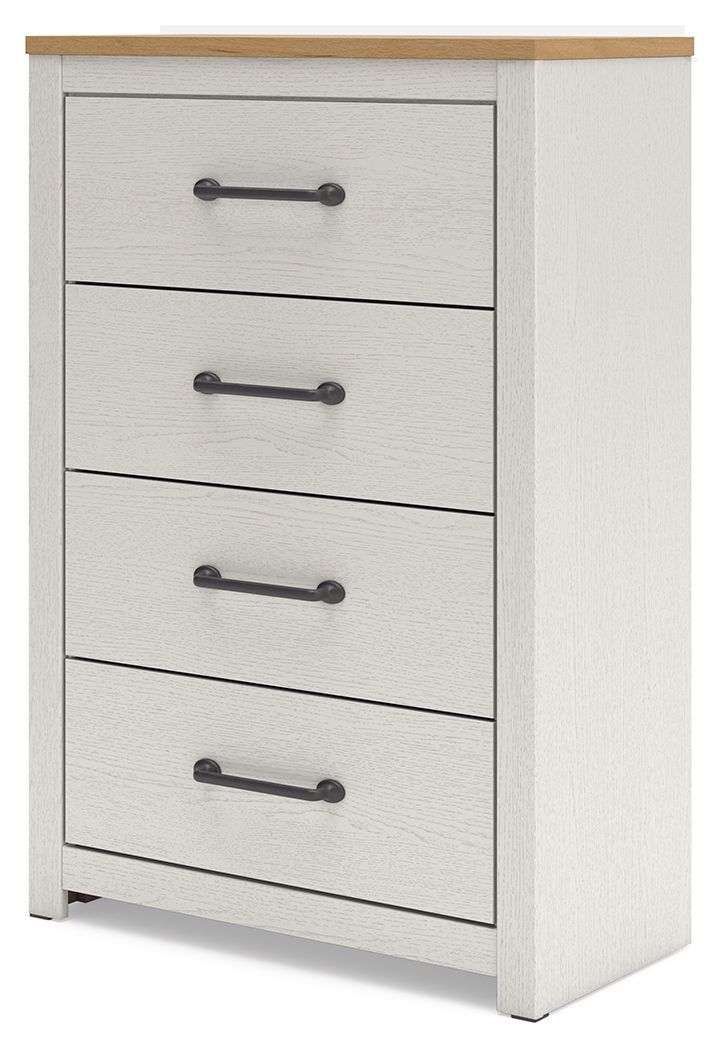 Linnocreek - Blanc / Marron chaud - Commode à quatre tiroirs