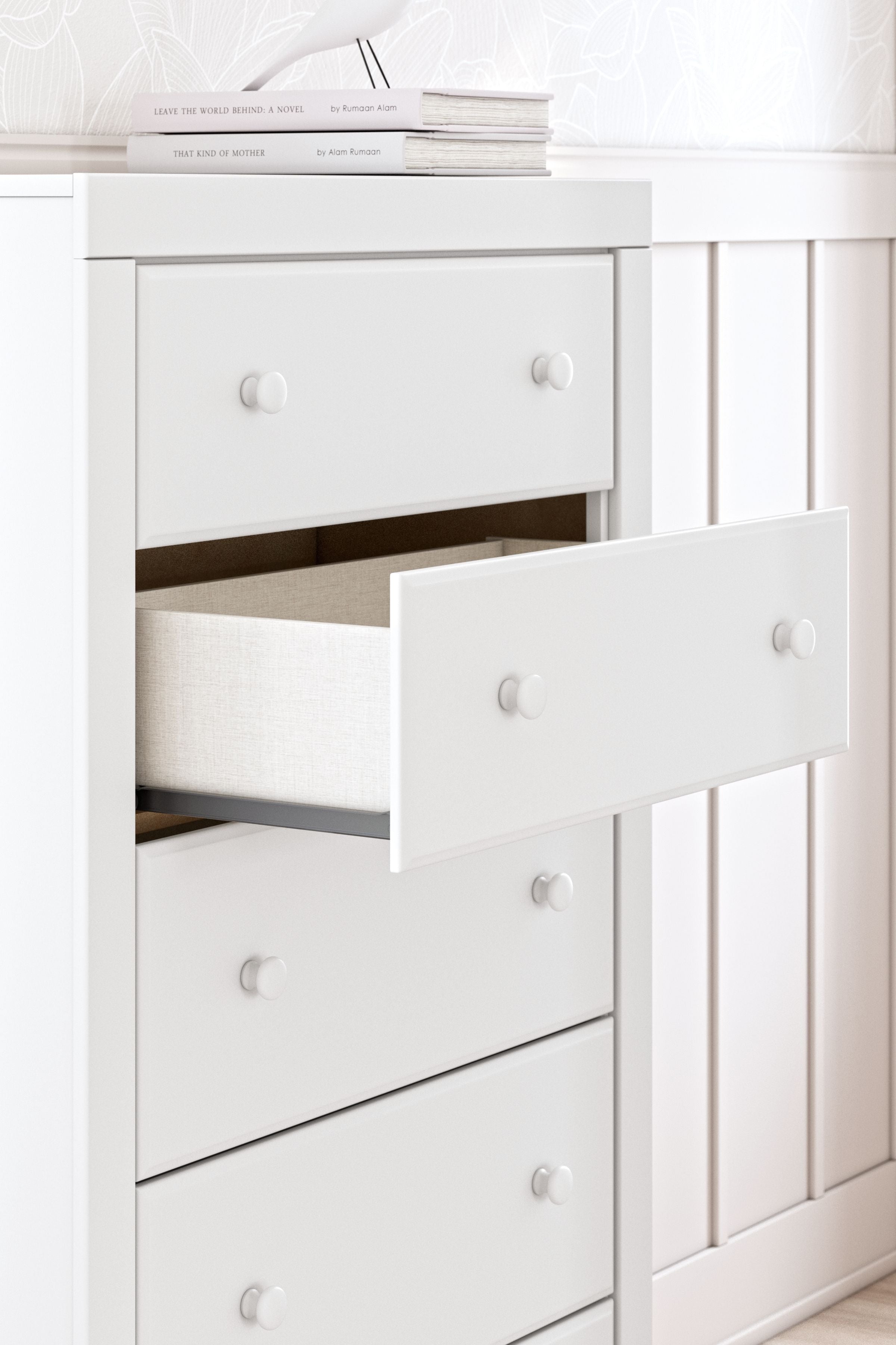 Mollviney - Blanc - Commode à cinq tiroirs