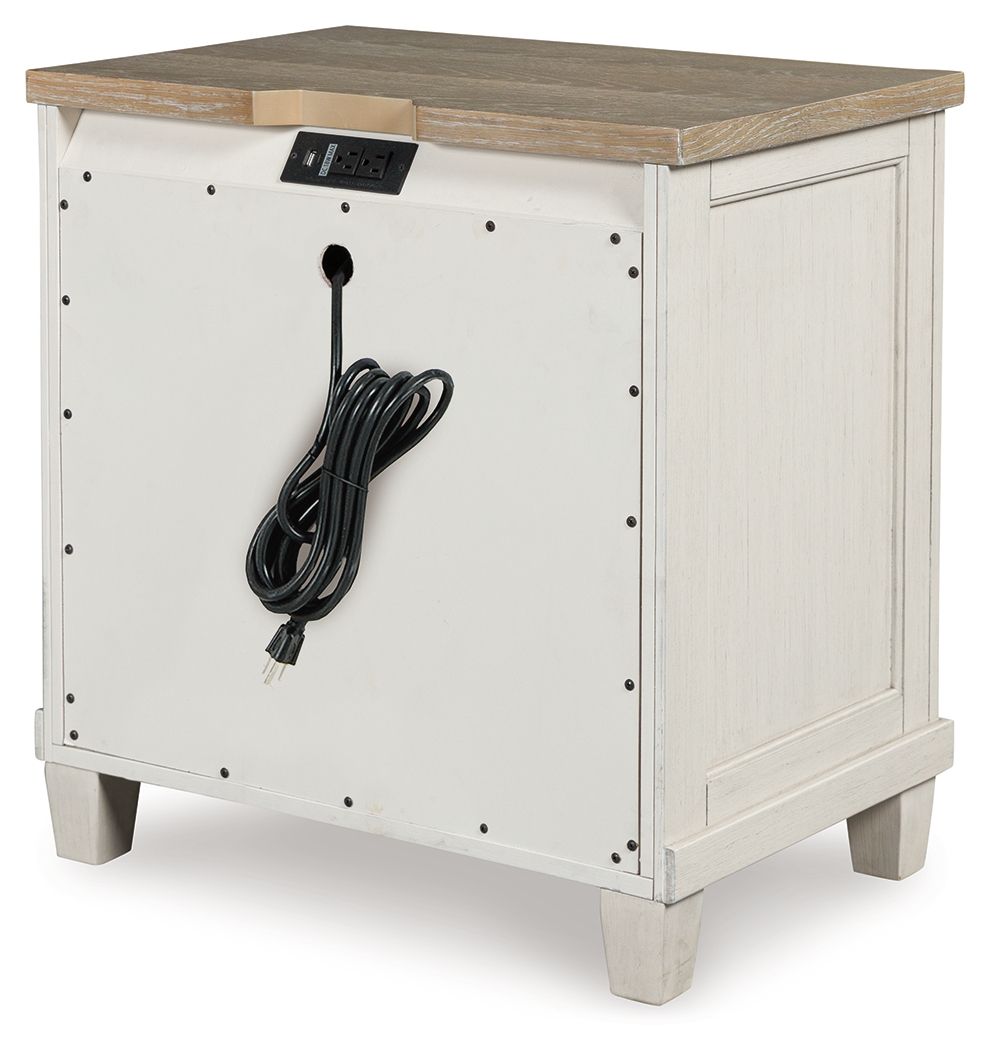 Shaybrock - Table de chevet à deux tiroirs - Blanc antique / Marron