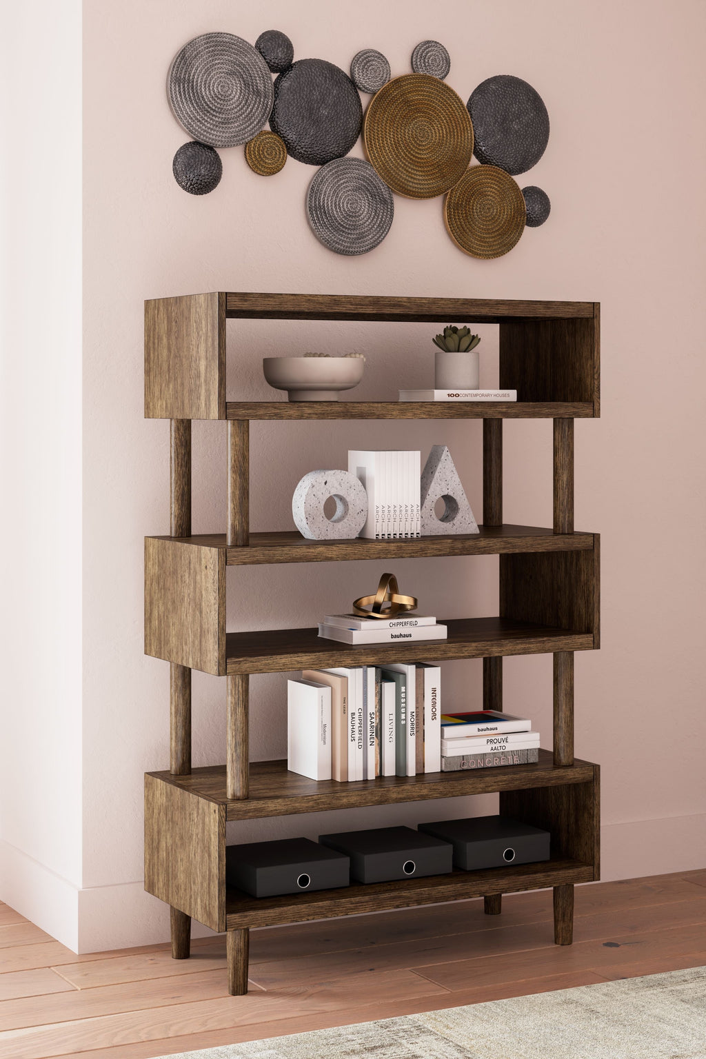 Austanny - Brun chaud - Ensemble 3 pièces - Bureau, chaise et bibliothèque