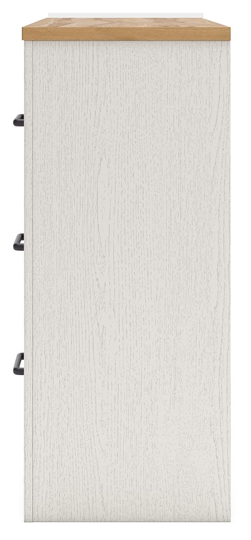 Linnocreek - Blanc / Brun chaud - Commode à six tiroirs