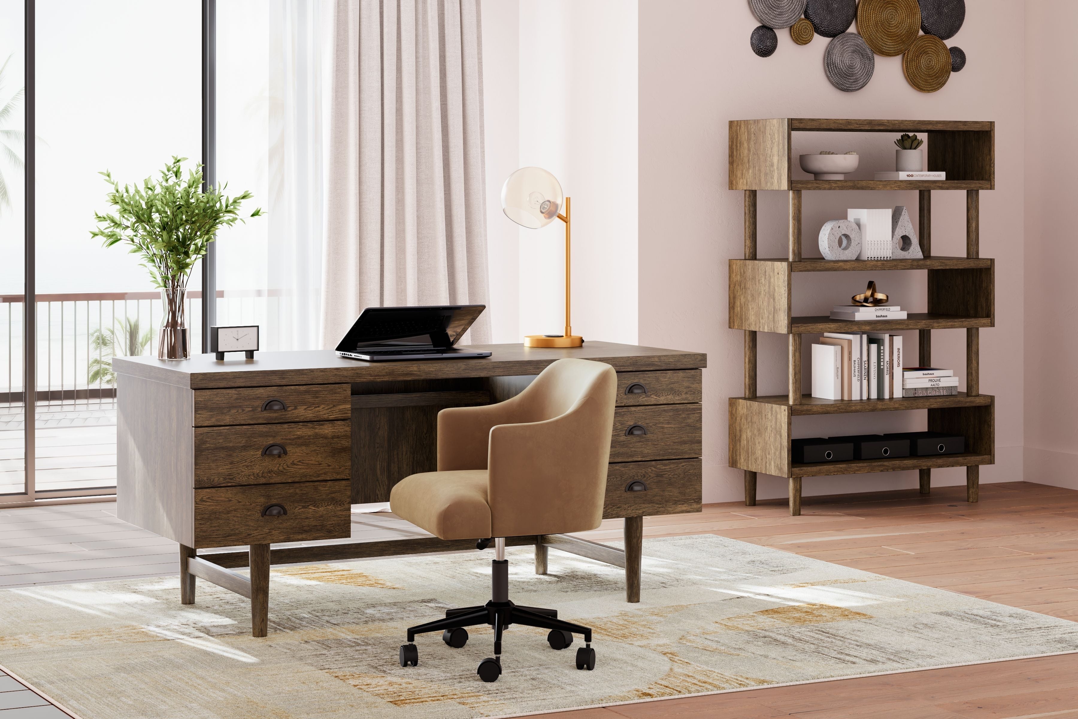 Austanny - Brun chaud - Ensemble 3 pièces - Bureau, chaise et bibliothèque