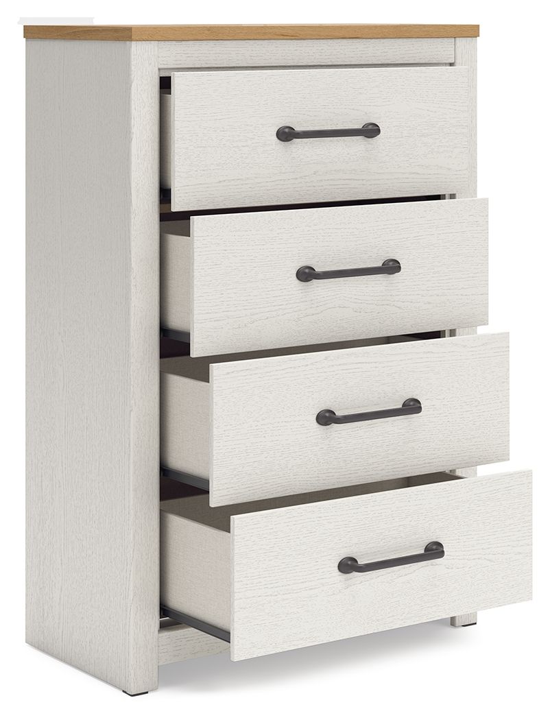 Linnocreek - Blanc / Marron chaud - Commode à quatre tiroirs