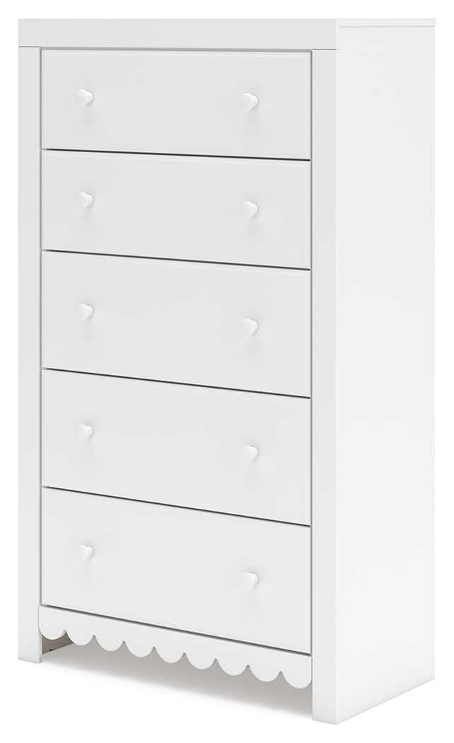Mollviney - Blanc - Commode à cinq tiroirs