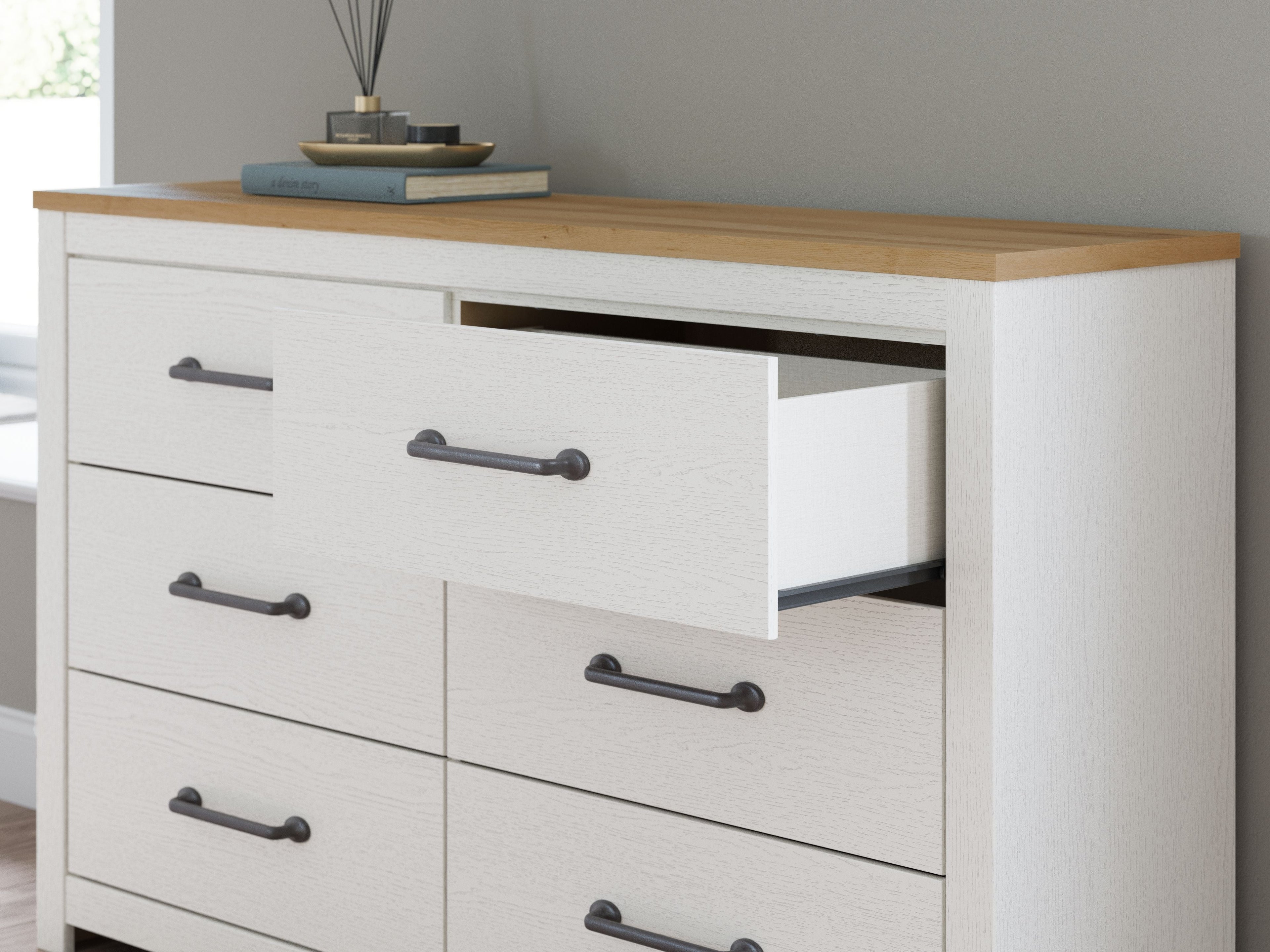 Linnocreek - Blanc / Brun chaud - Commode à six tiroirs