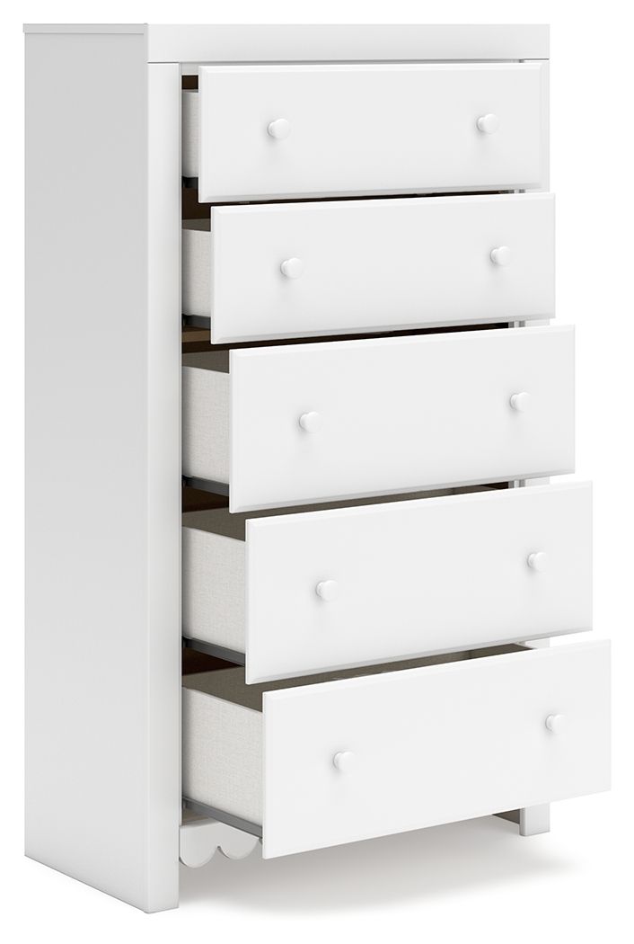 Mollviney - Blanc - Commode à cinq tiroirs