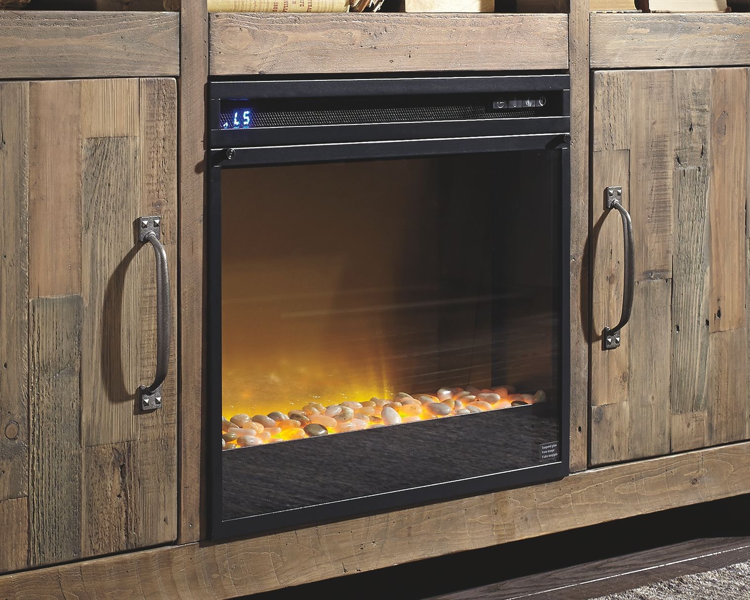 Dorrinson - Meuble TV d'angle avec insert de cheminée