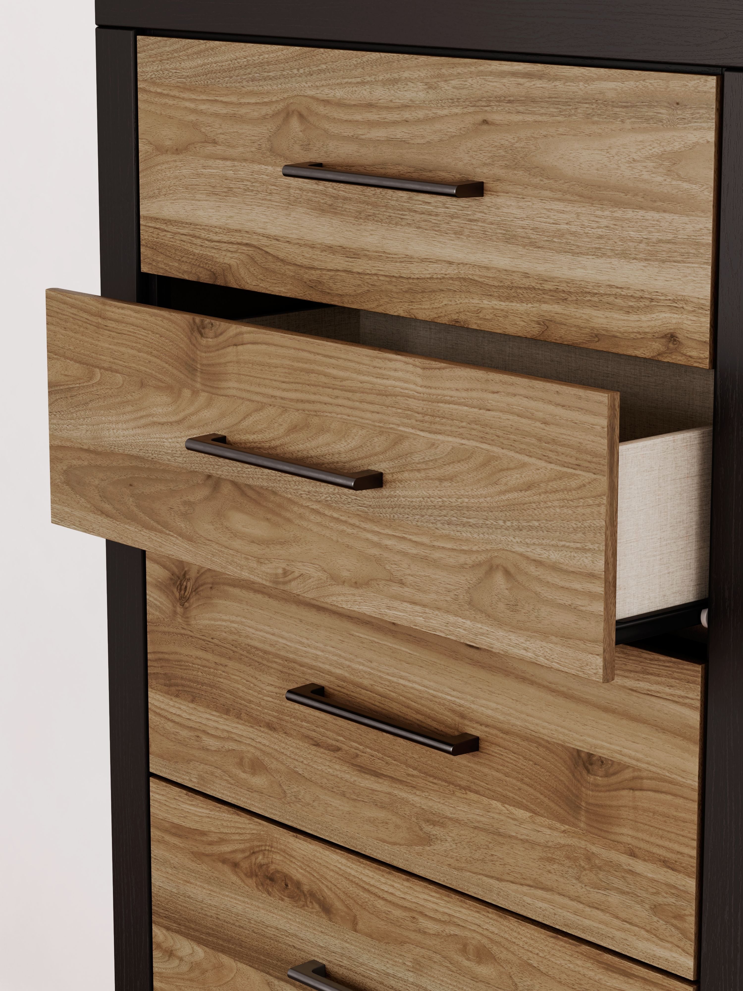 Vertani - Noir / Marron miel - Commode cinq tiroirs