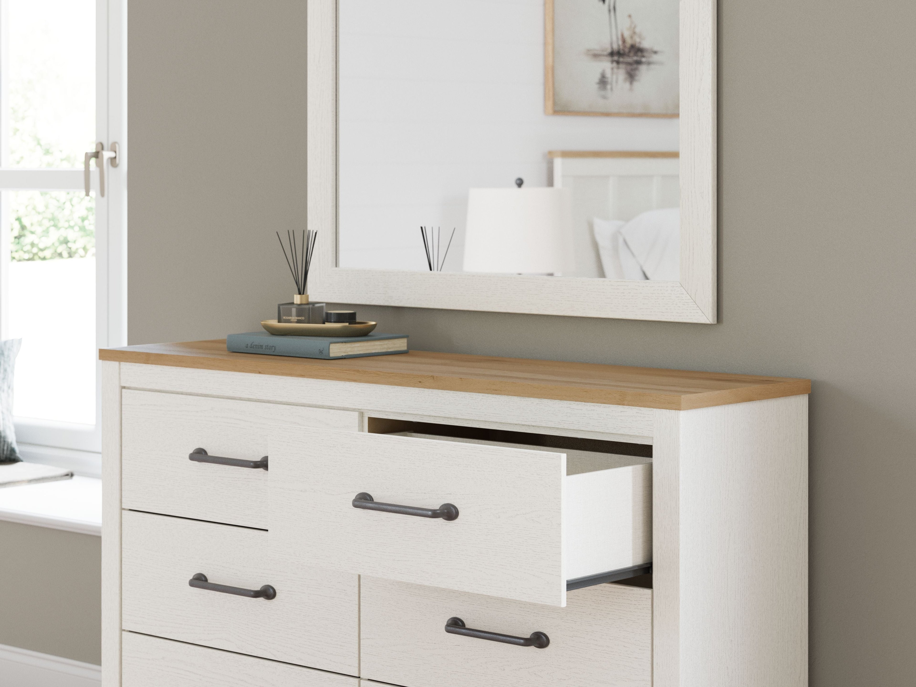 Linnocreek - Blanc / Brun Chaud - Commode et Miroir