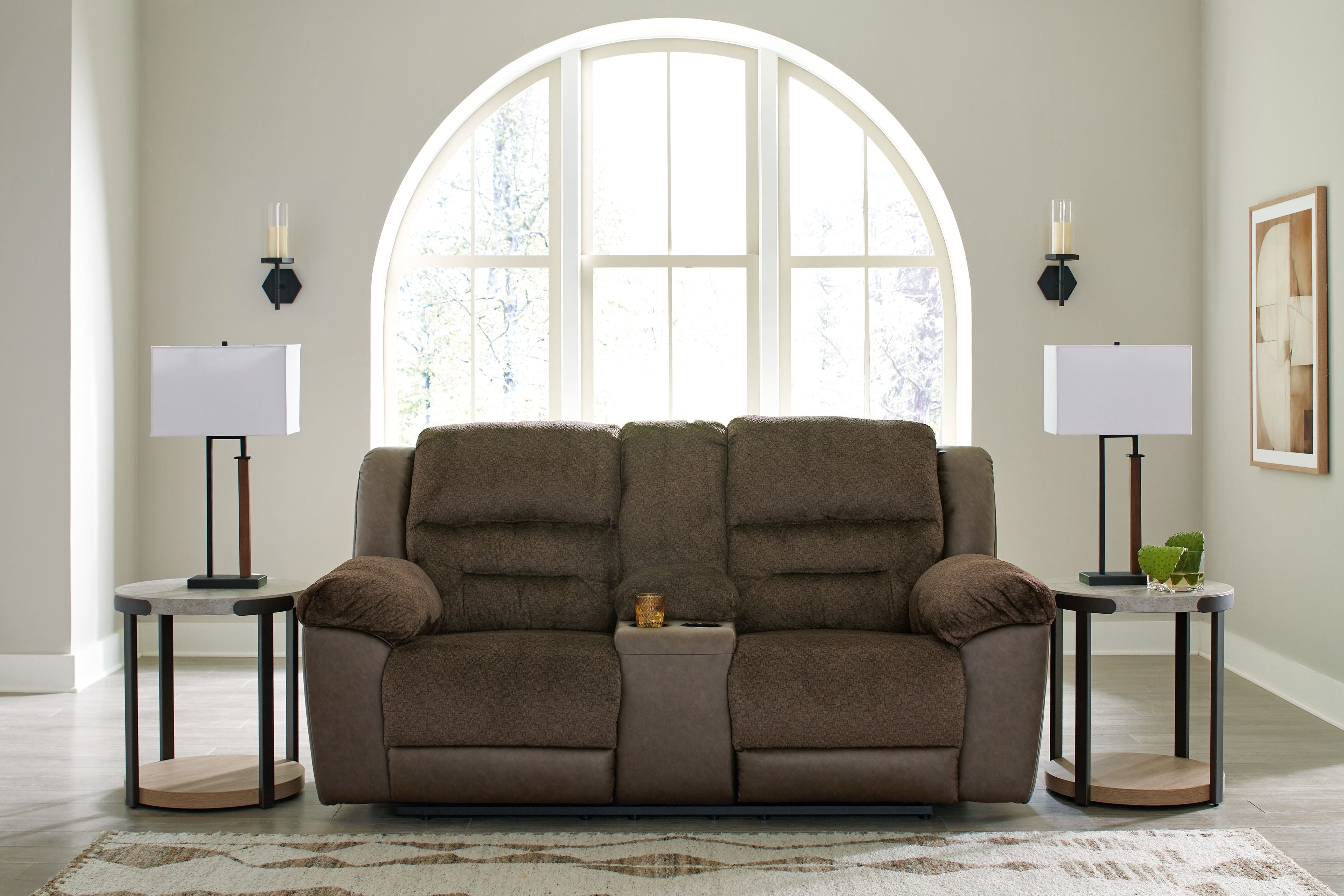 Dorman - Chocolat - Canapé inclinable double avec console