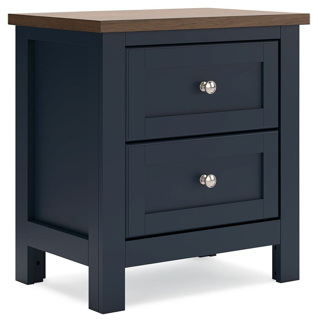 Landocken - Marron / Bleu - Table de chevet à deux tiroirs