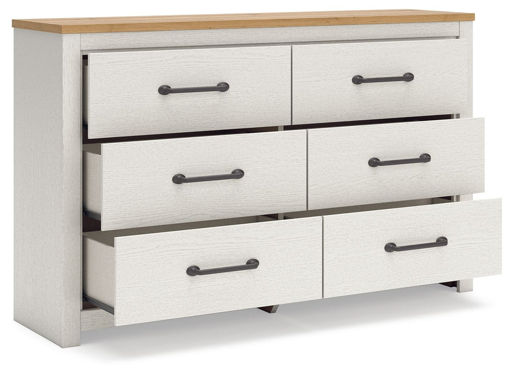 Linnocreek - Blanc / Brun chaud - Commode à six tiroirs