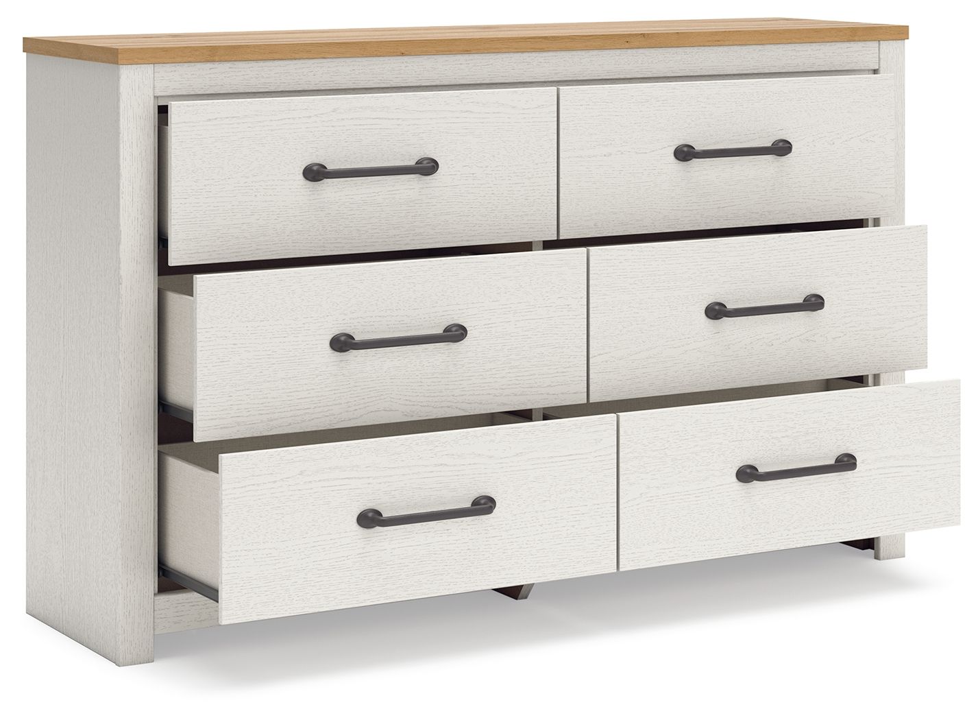 Linnocreek - Blanc / Brun chaud - Commode à six tiroirs