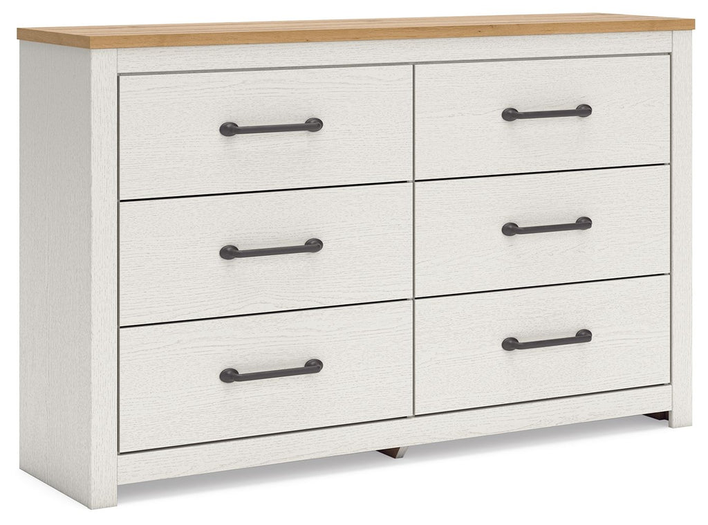 Linnocreek - Blanc / Brun chaud - Commode à six tiroirs