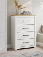 Linnocreek - Blanc / Marron chaud - Commode à quatre tiroirs