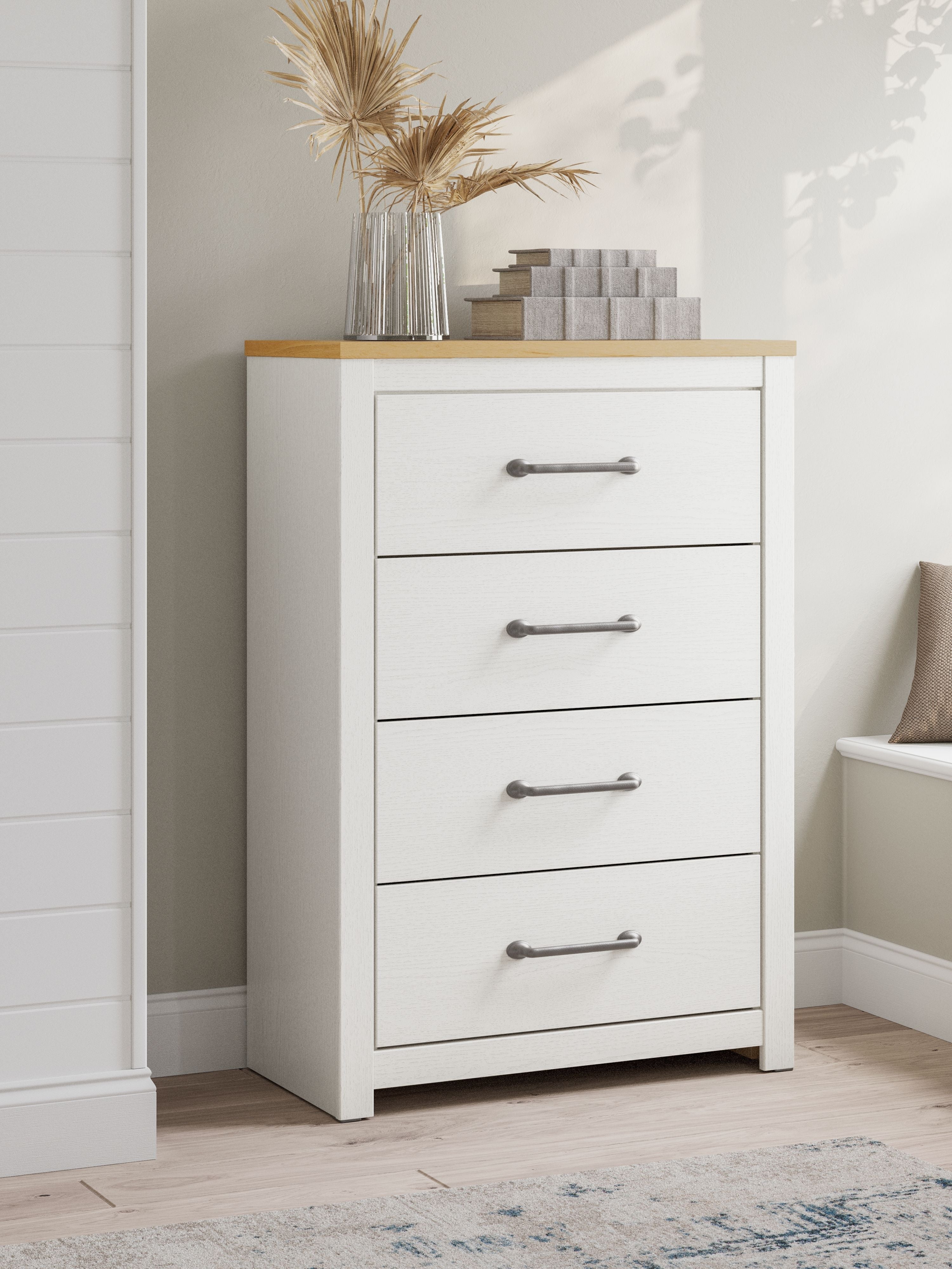 Linnocreek - Blanc / Marron chaud - Commode à quatre tiroirs