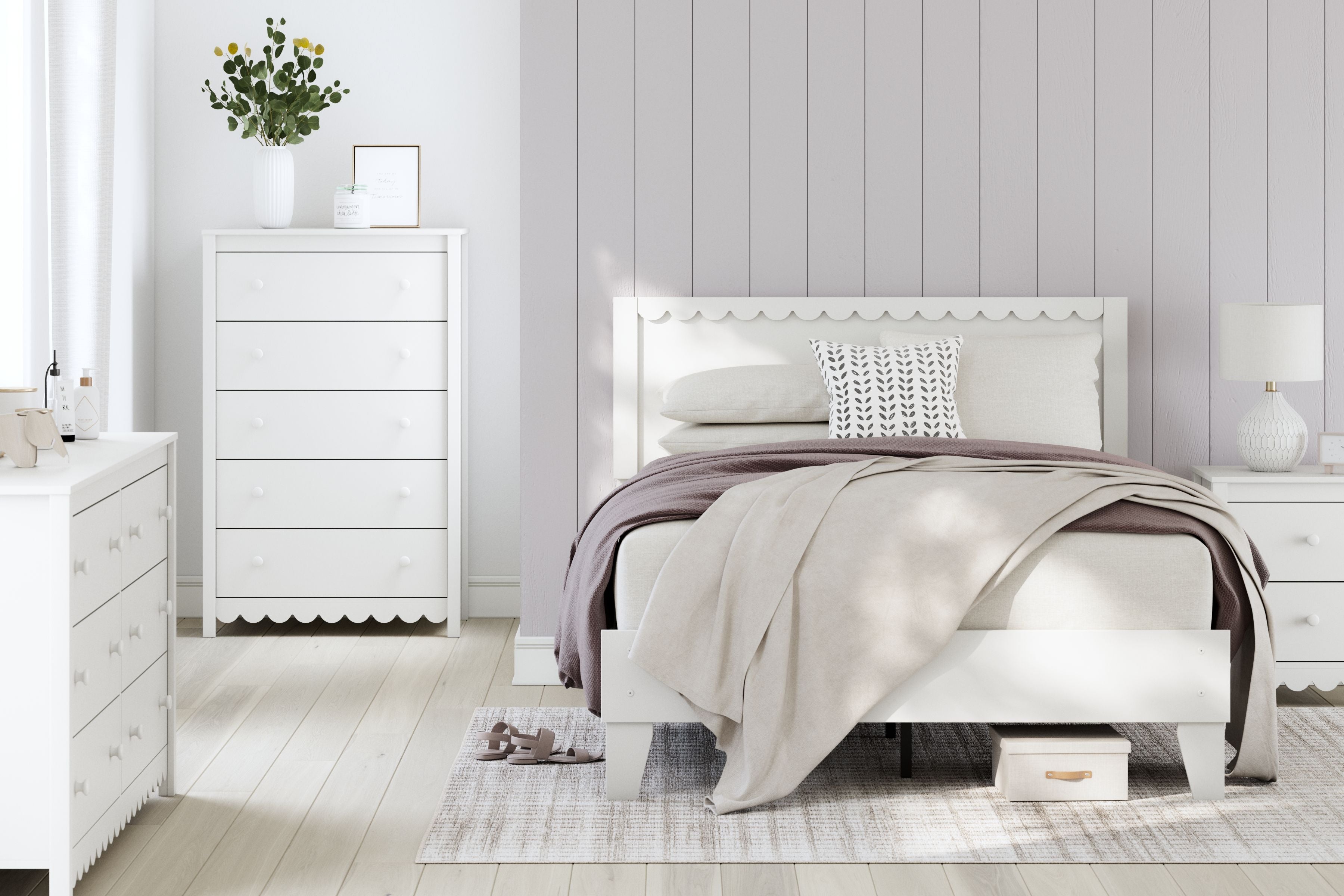 Hallityn - Blanc - Commode à cinq tiroirs