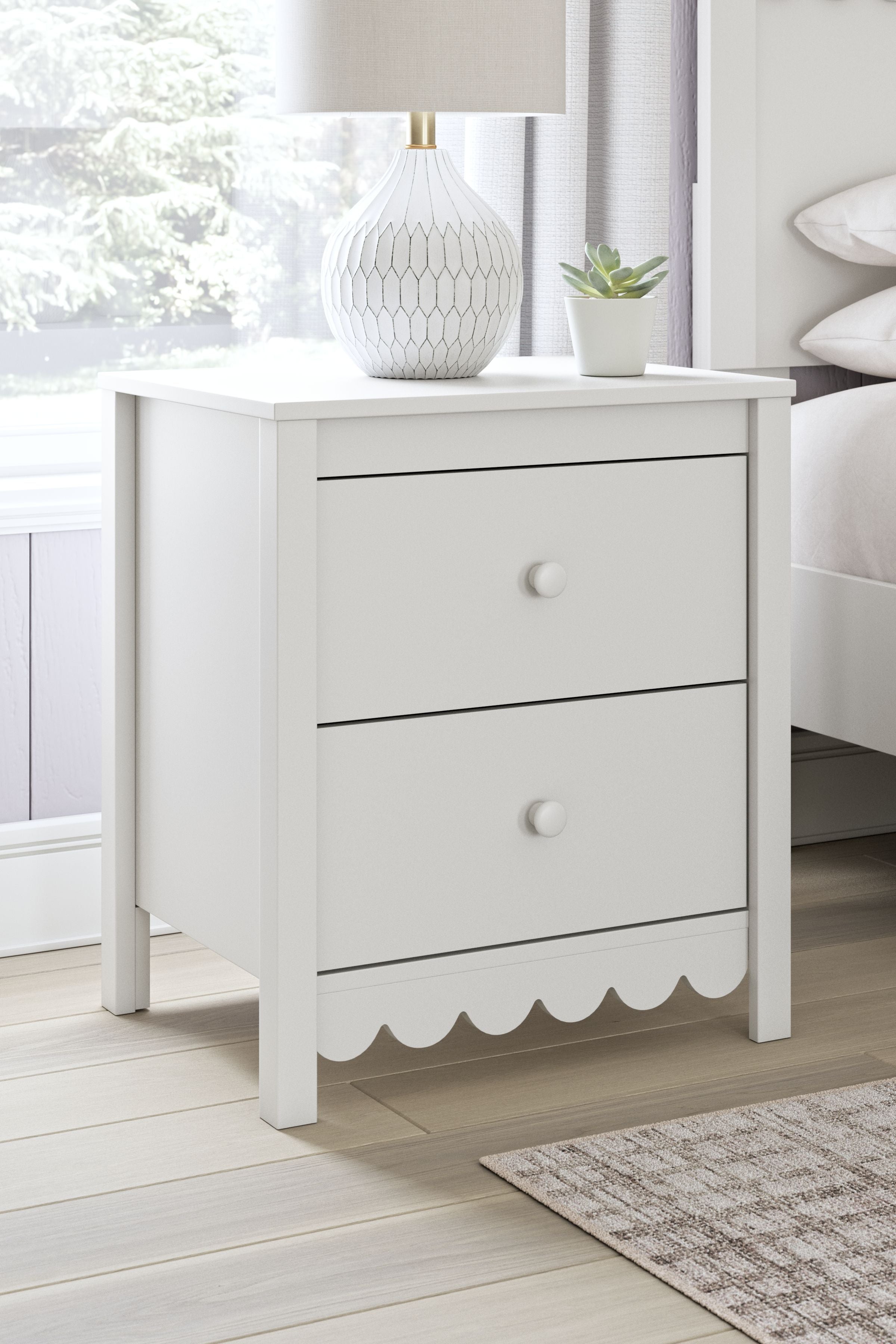 Hallityn - Blanc - Table de chevet à deux tiroirs
