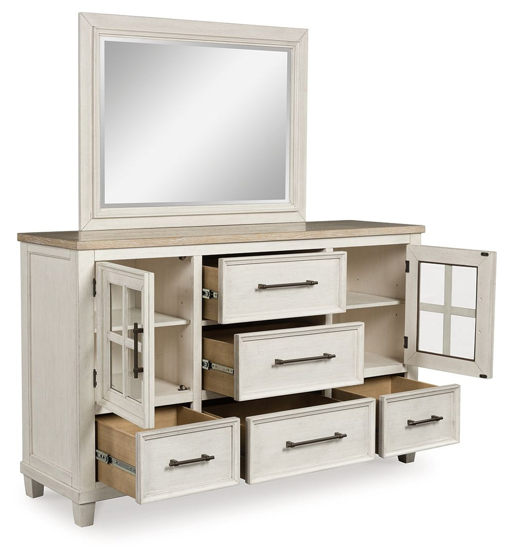 Shaybrock - Blanc antique / Marron - Commode et miroir