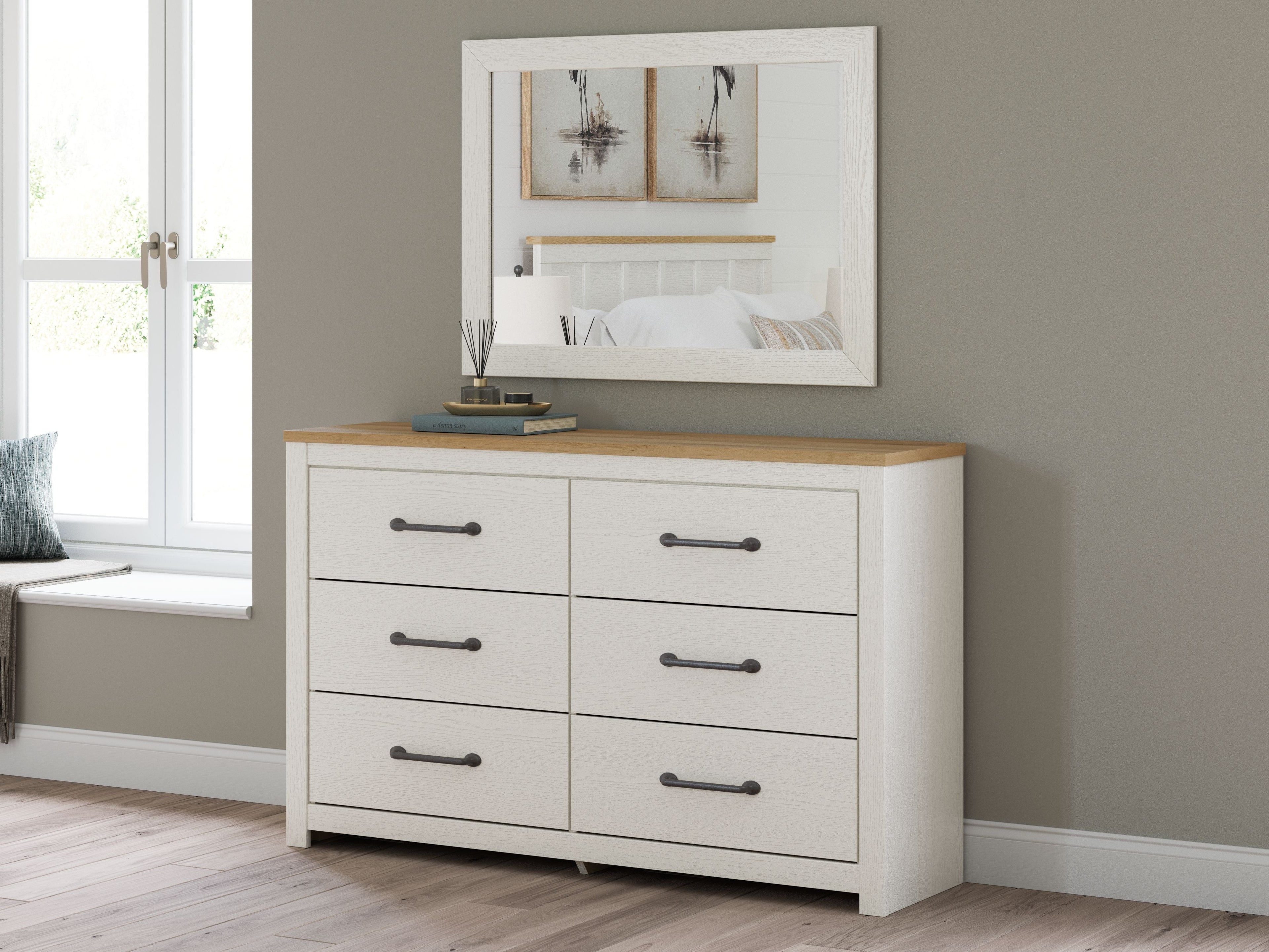 Linnocreek - Blanc / Brun Chaud - Commode et Miroir