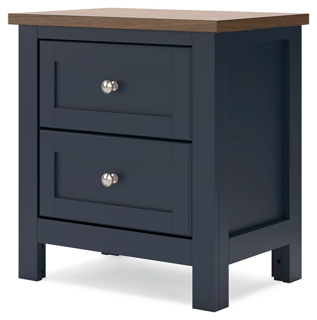 Landocken - Marron / Bleu - Table de chevet à deux tiroirs