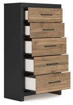 Vertani - Noir / Marron miel - Commode cinq tiroirs