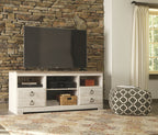 Willowton - Blanchiment - Meuble TV 2 pièces 64 po avec insert de cheminée en imitation brique réfractaire