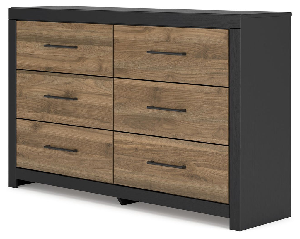 Vertani - Noir / Marron miel - Commode six tiroirs