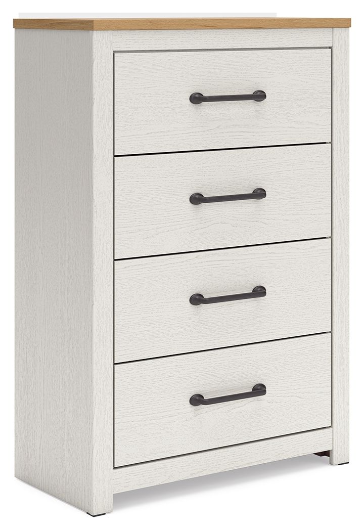 Linnocreek - Blanc / Marron chaud - Commode à quatre tiroirs