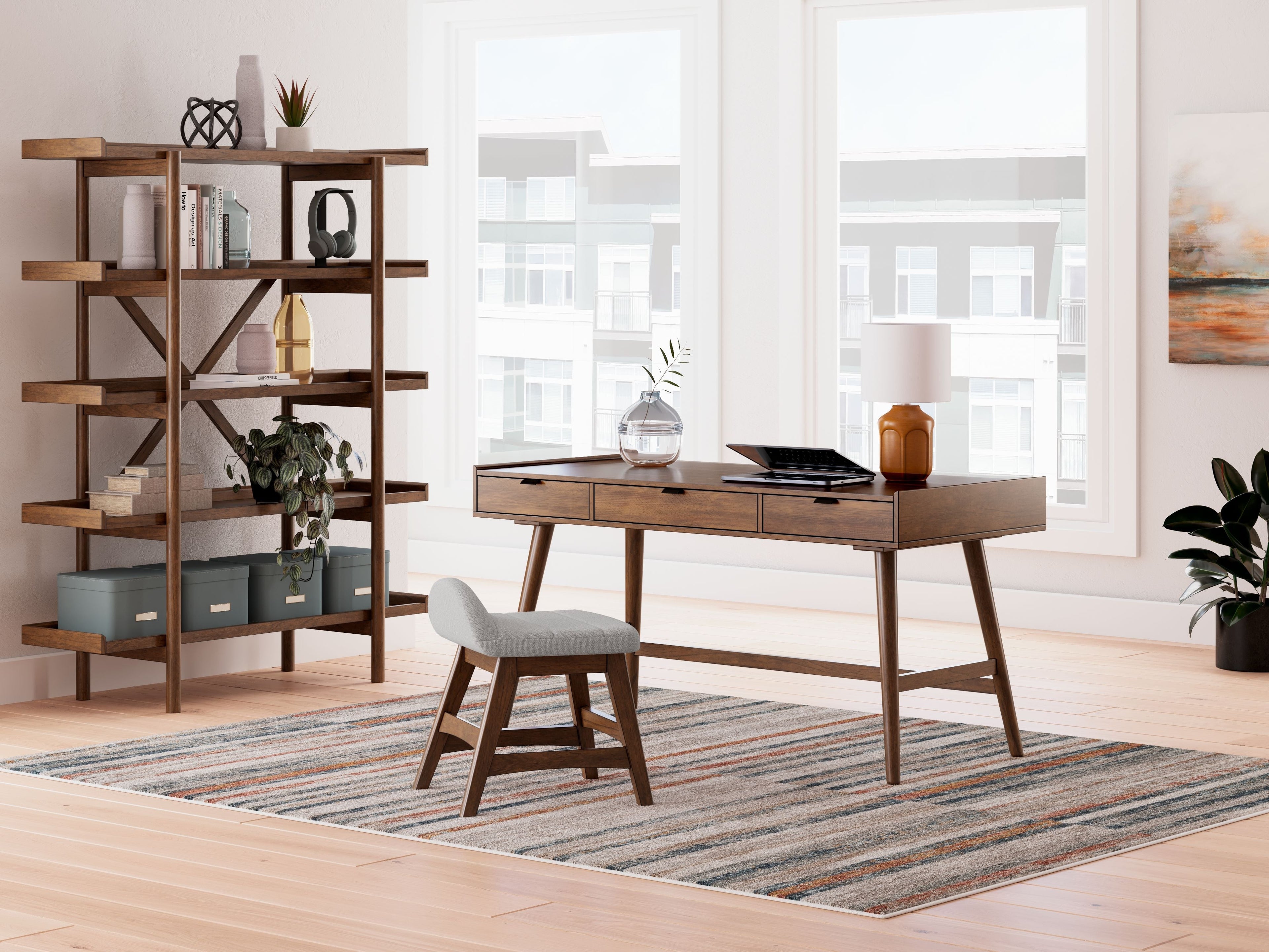 Lyncott - Marron - Ensemble 3 pièces - Bureau, chaise et bibliothèque