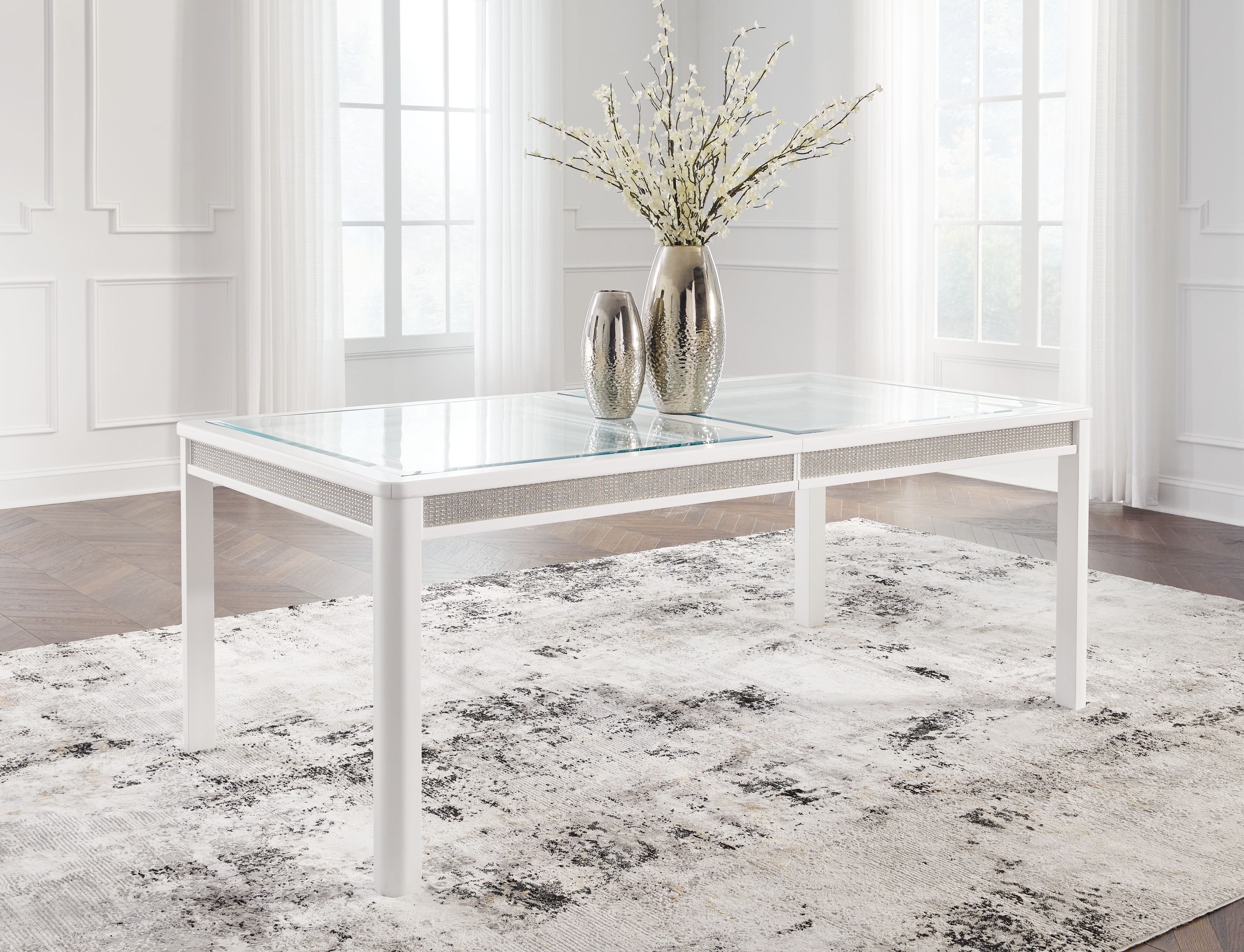 Chalanna - Blanc - Table à rallonge rectangulaire pour salle à manger
