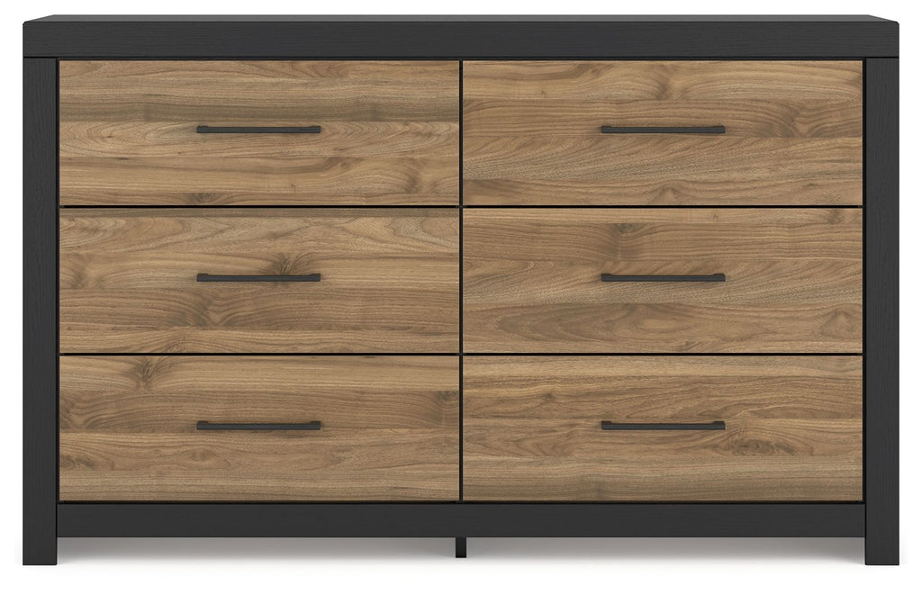 Vertani - Noir / Marron miel - Commode six tiroirs