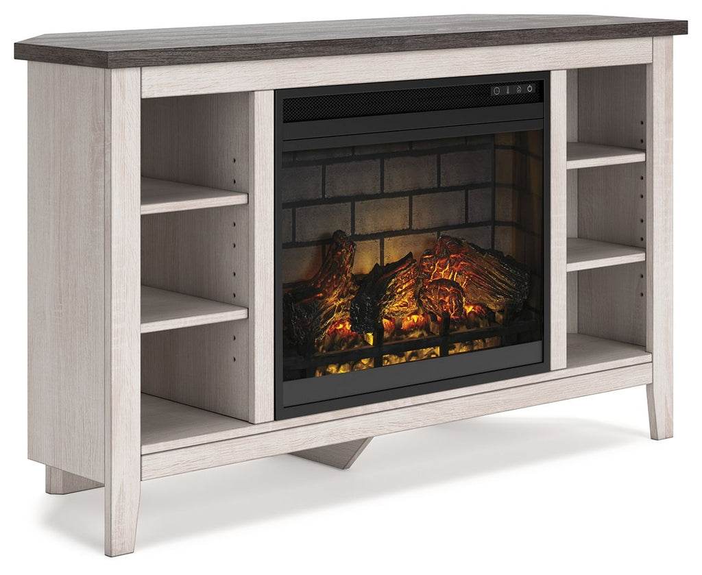 Dorrinson - Meuble TV d'angle avec insert de cheminée