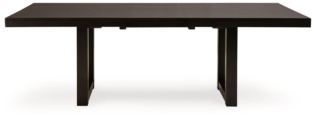 Neymorton - Brun gris foncé - Table rectangulaire extensible 7 pièces, 6 chaises d'appoint
