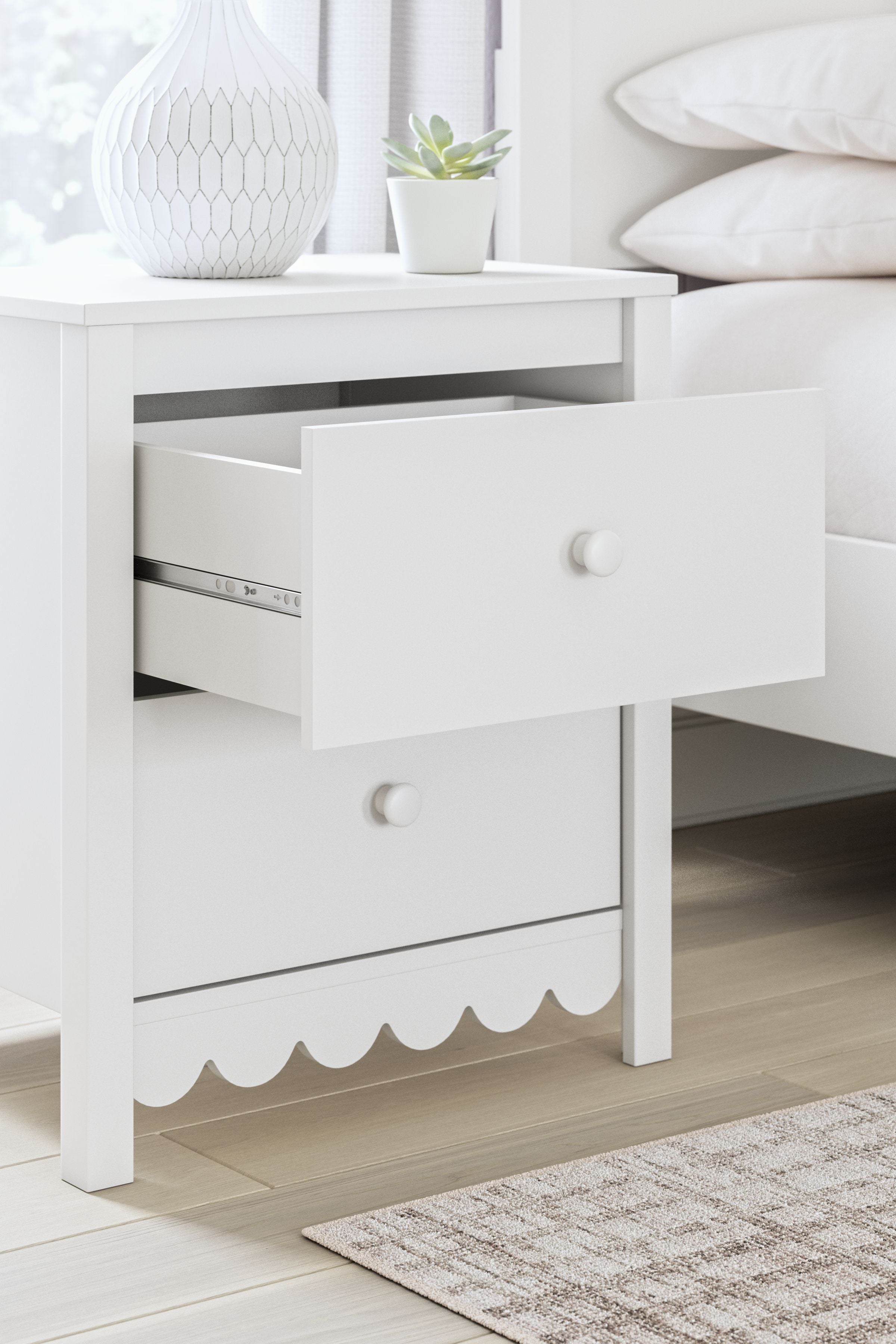 Hallityn - Blanc - Table de chevet à deux tiroirs