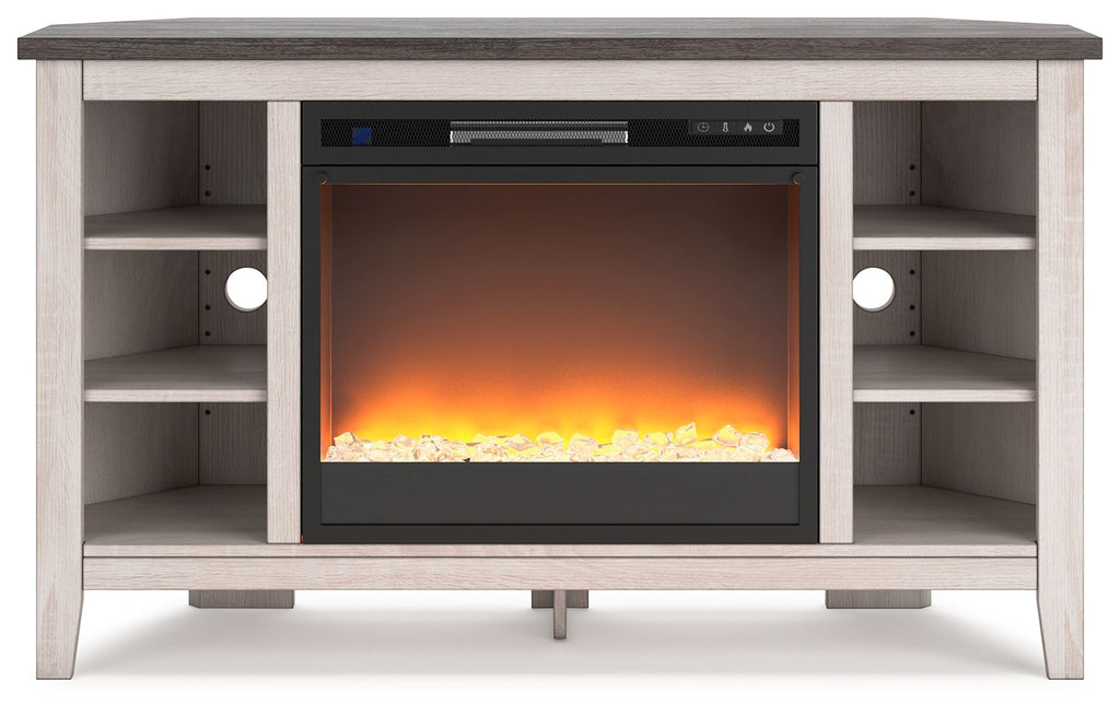 Dorrinson - Meuble TV d'angle avec insert de cheminée