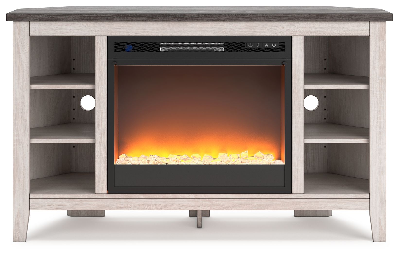 Dorrinson - Meuble TV d'angle avec insert de cheminée