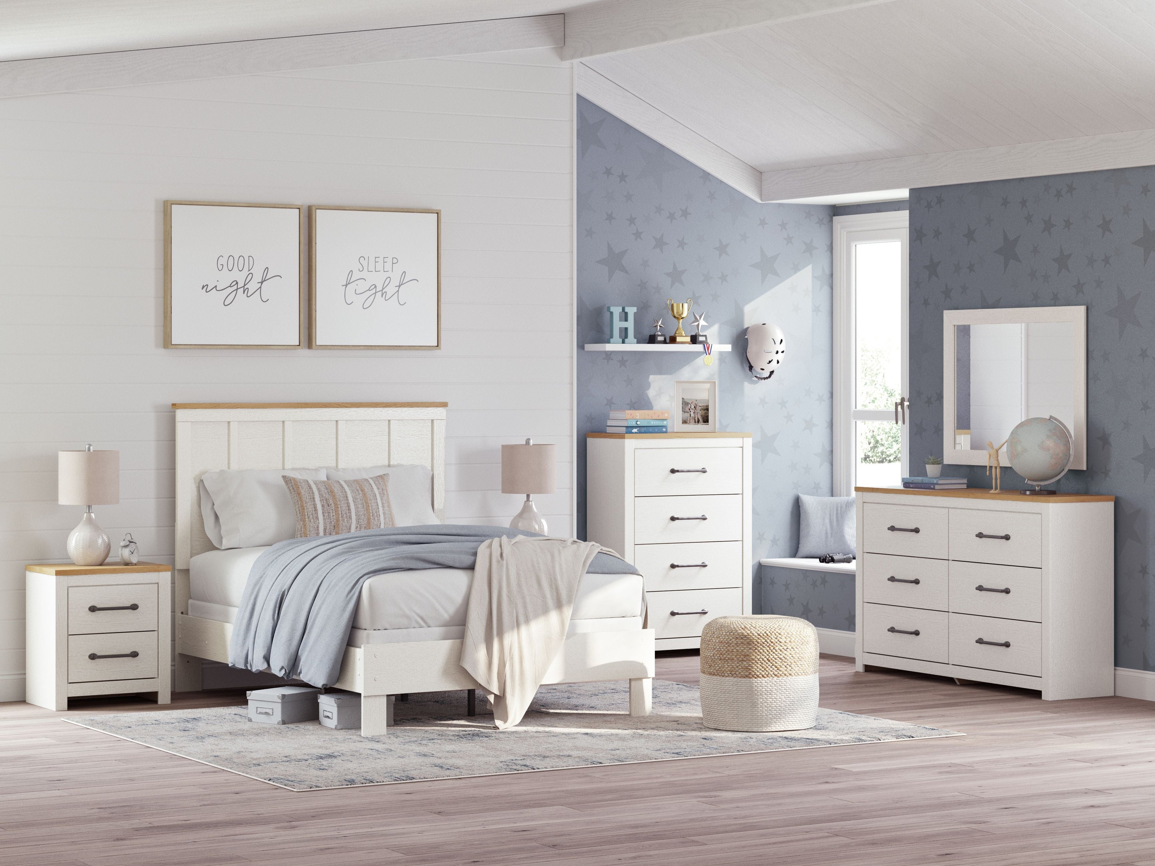 Linnocreek - Blanc / Brun Chaud - Commode et Miroir