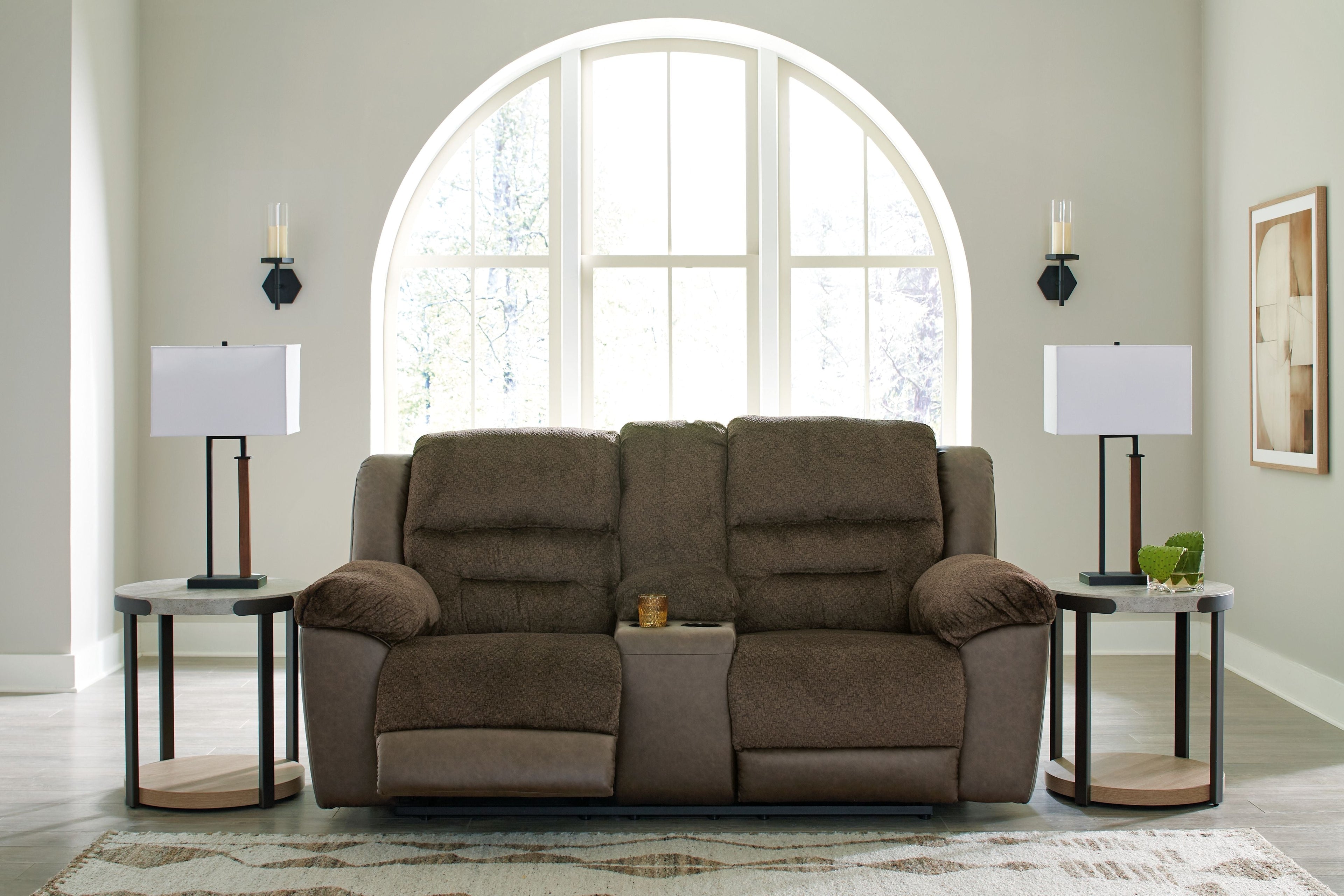 Dorman - Chocolat - Canapé inclinable double avec console