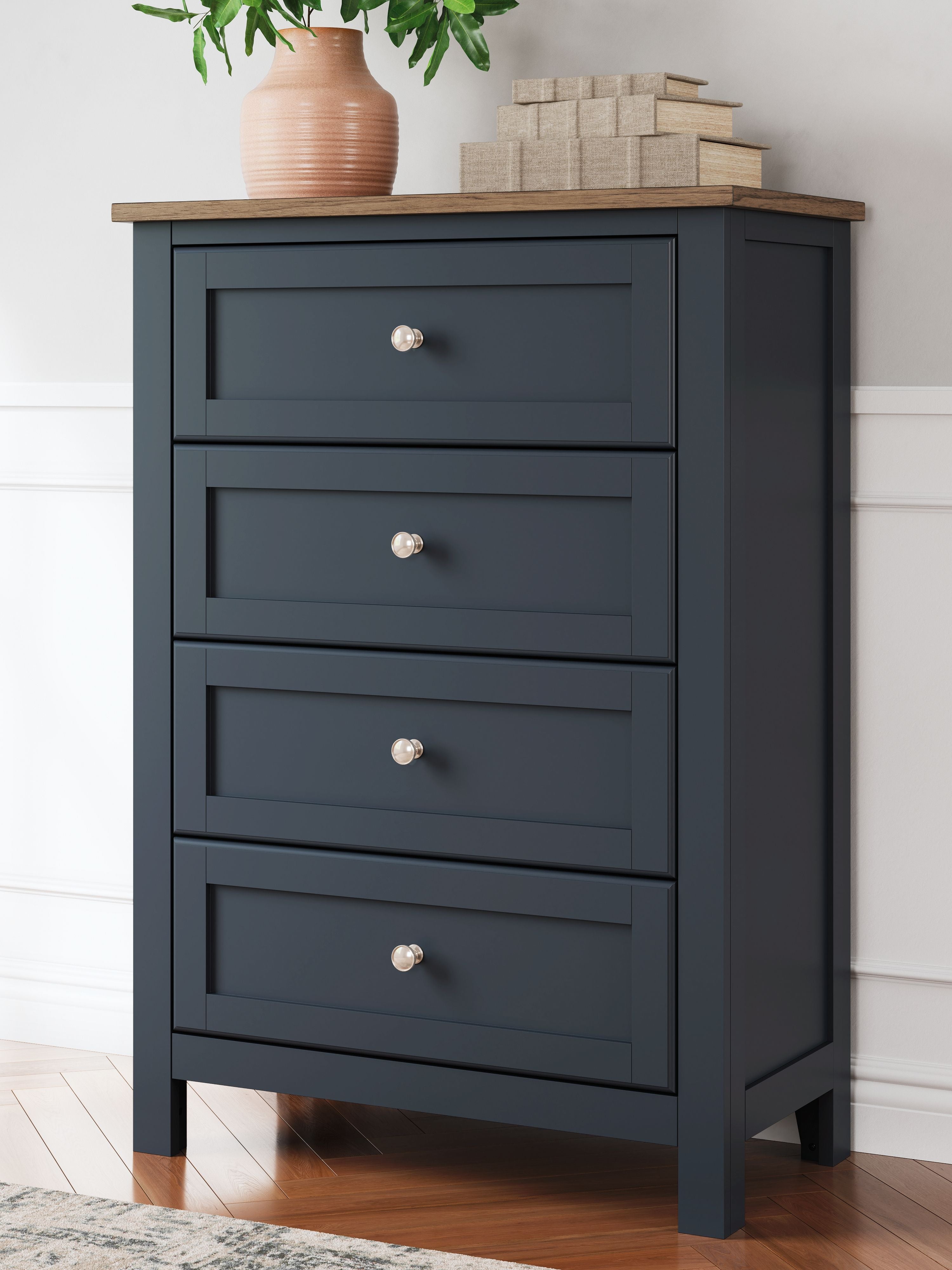 Landocken - Marron / Bleu - Commode à quatre tiroirs