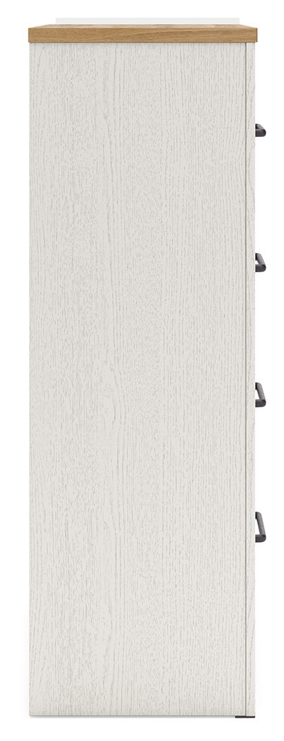 Linnocreek - Blanc / Marron chaud - Commode à quatre tiroirs