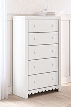 Mollviney - Blanc - Commode à cinq tiroirs