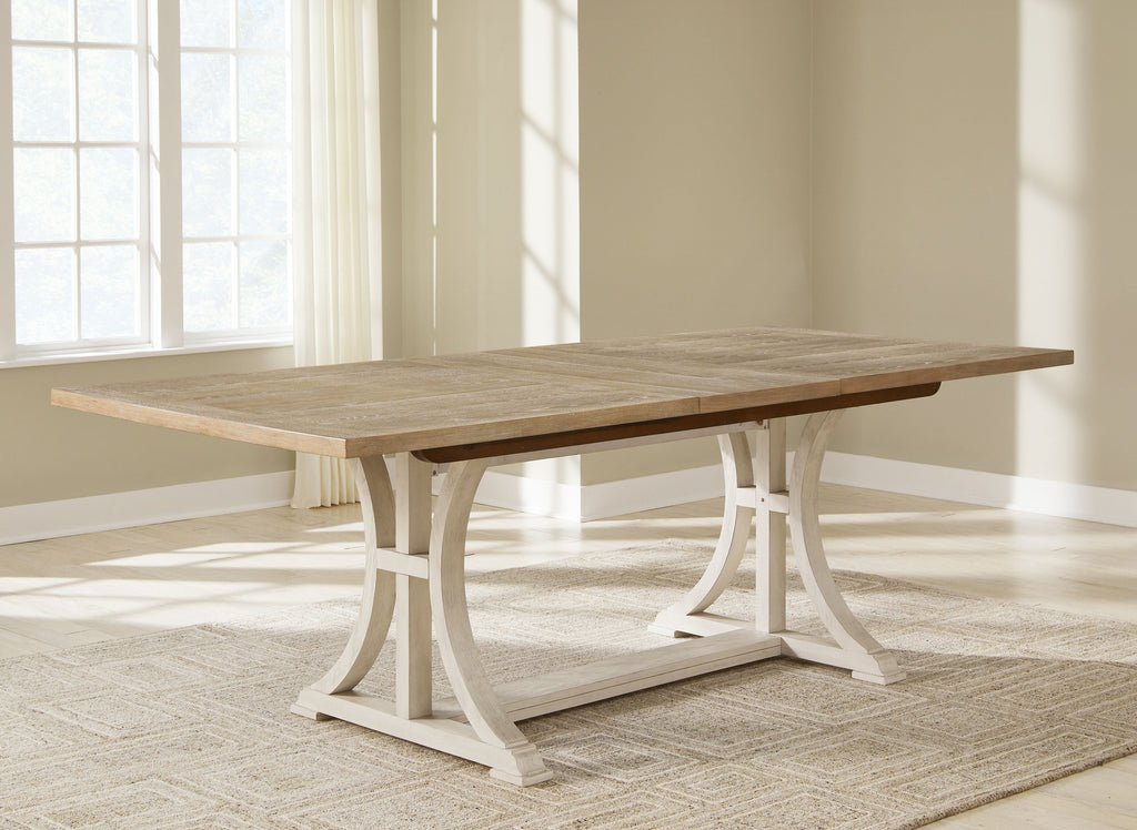 Shaybrock - Table à rallonge rectangulaire de salle à manger blanc antique / marron