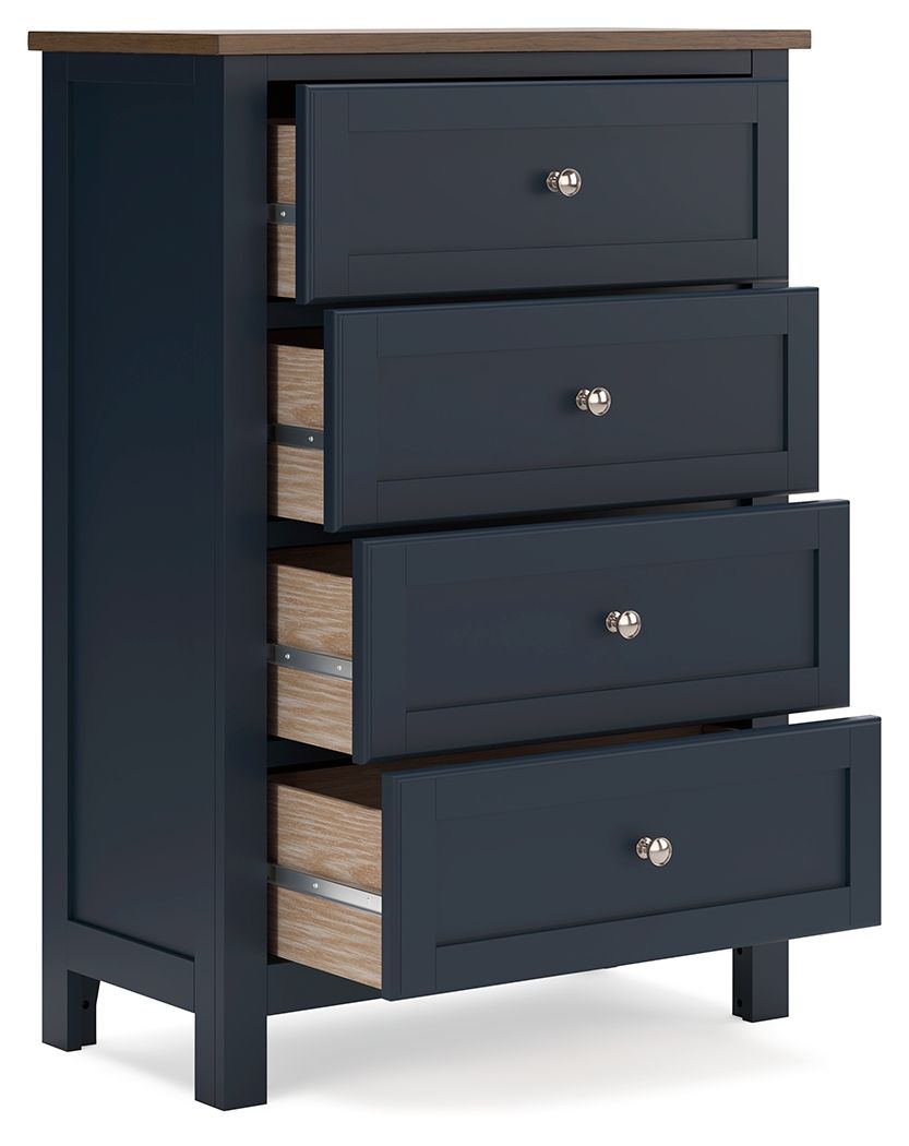 Landocken - Marron / Bleu - Commode à quatre tiroirs