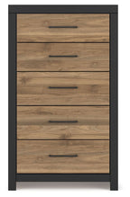 Vertani - Noir / Marron miel - Commode cinq tiroirs