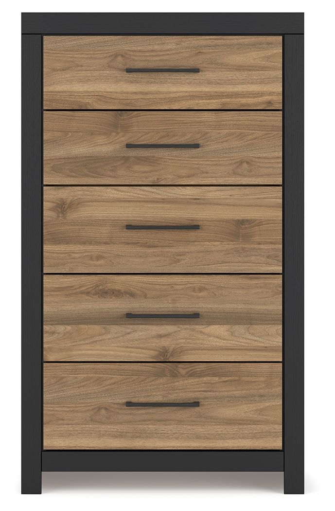 Vertani - Noir / Marron miel - Commode cinq tiroirs