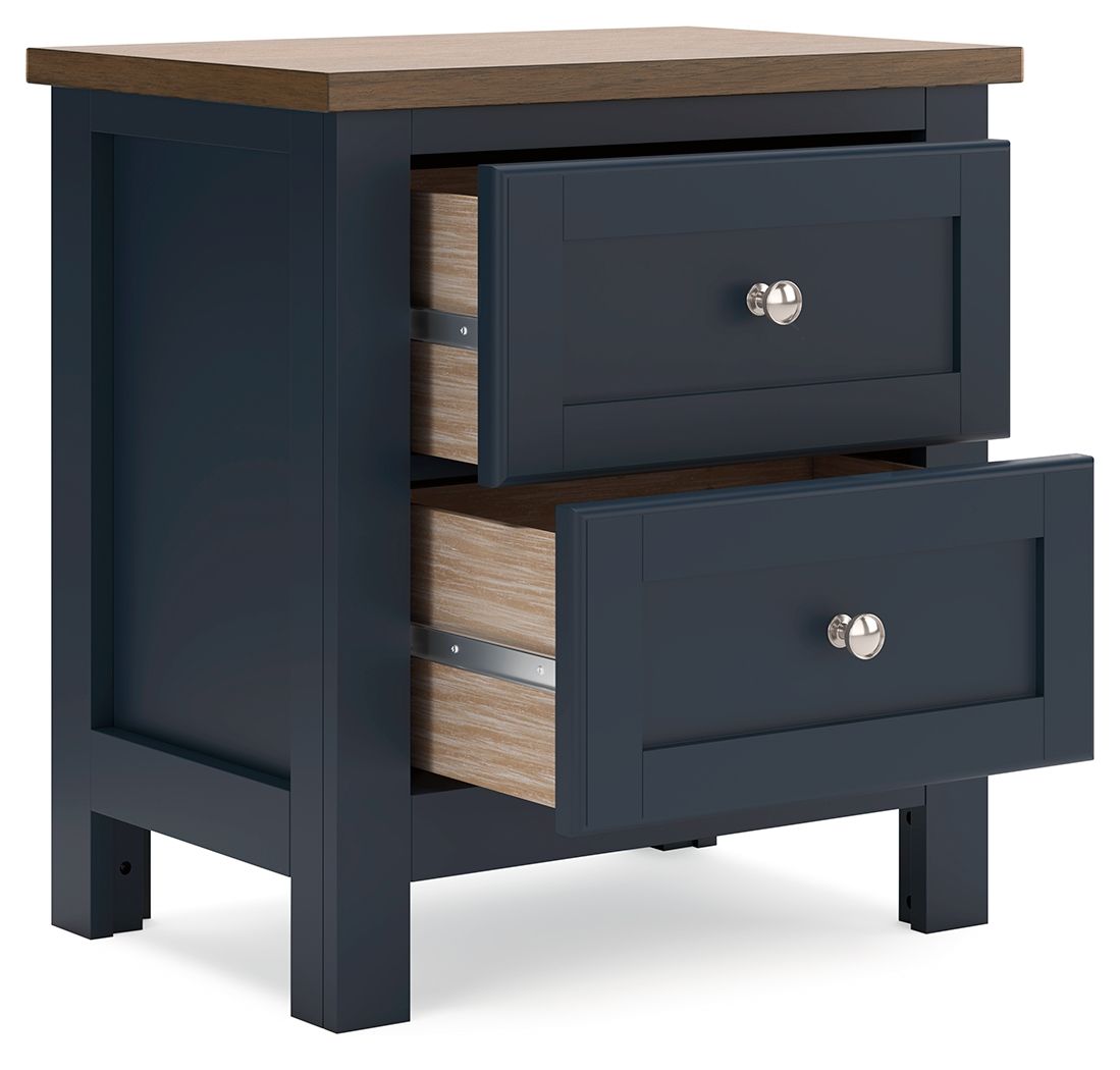 Landocken - Marron / Bleu - Table de chevet à deux tiroirs