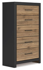 Vertani - Noir / Marron miel - Commode cinq tiroirs