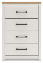 Linnocreek - Blanc / Marron chaud - Commode à quatre tiroirs