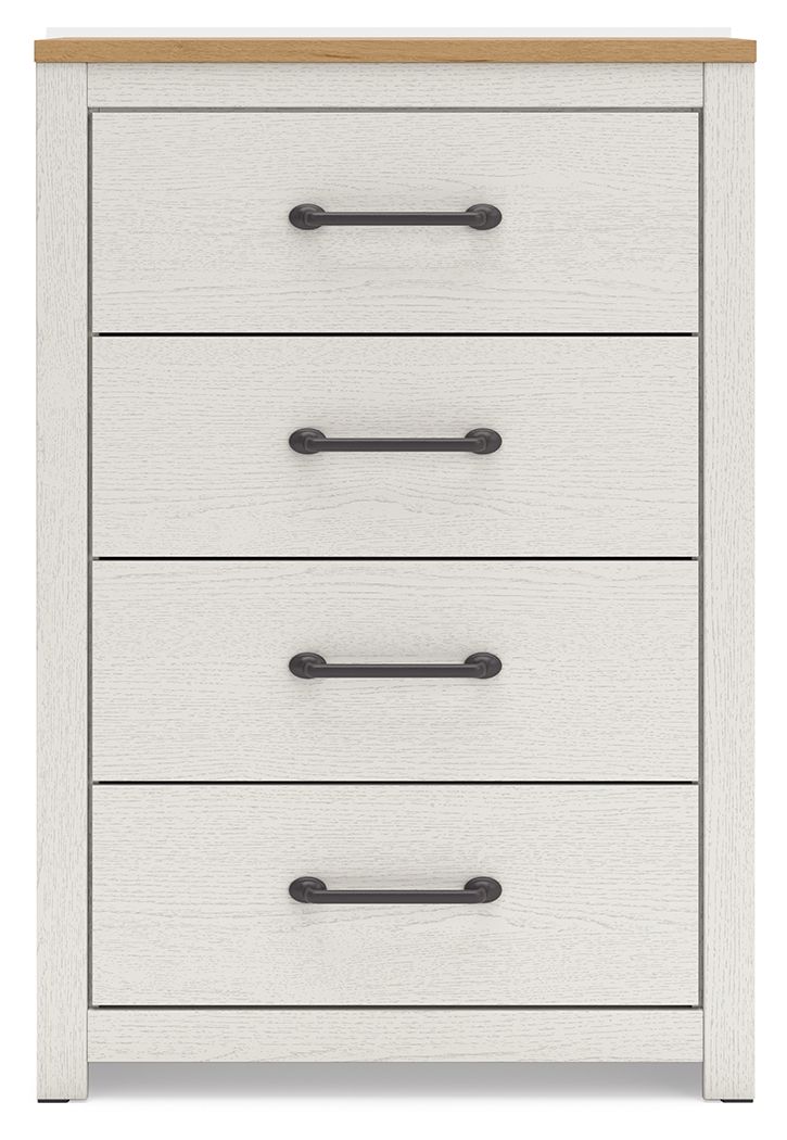 Linnocreek - Blanc / Marron chaud - Commode à quatre tiroirs